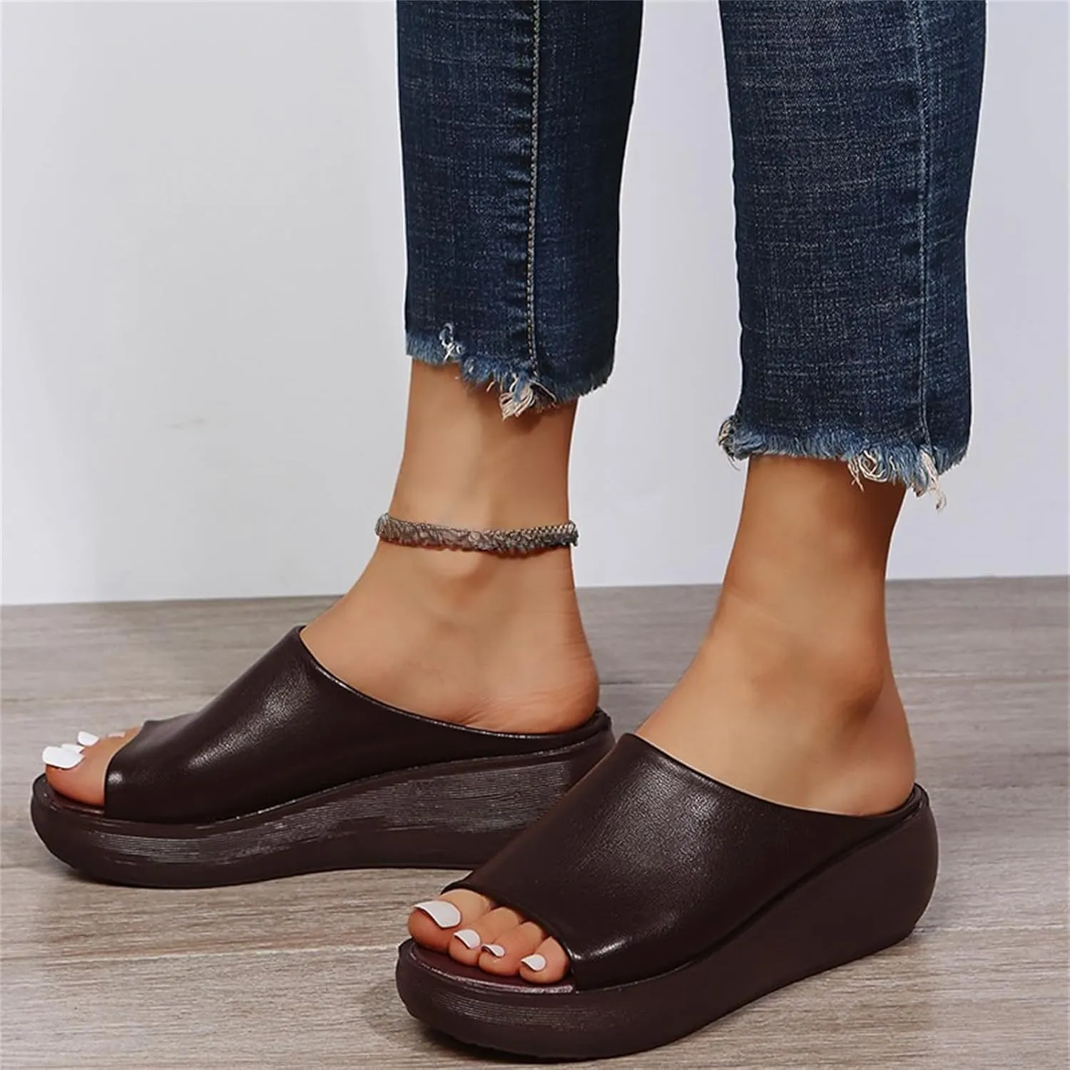 Women's Slip-On Platform Wedge High Heel Sandals Soft Lightweight Casual Open Toe Fish Mouth Summer Beach Walking Slippers