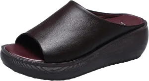 Women's Slip-On Platform Wedge High Heel Sandals Soft Lightweight Casual Open Toe Fish Mouth Summer Beach Walking Slippers
