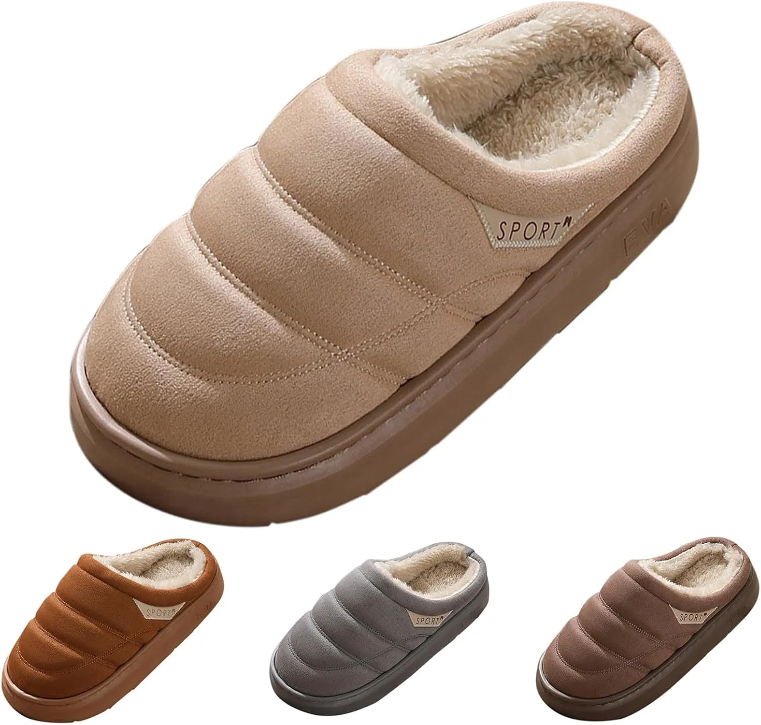 Womens Slippers Fur Fleece Lined Non Slip Slipper Sort Sole Flat Slipper Slip On Bedroom Slippers for Men Indoor