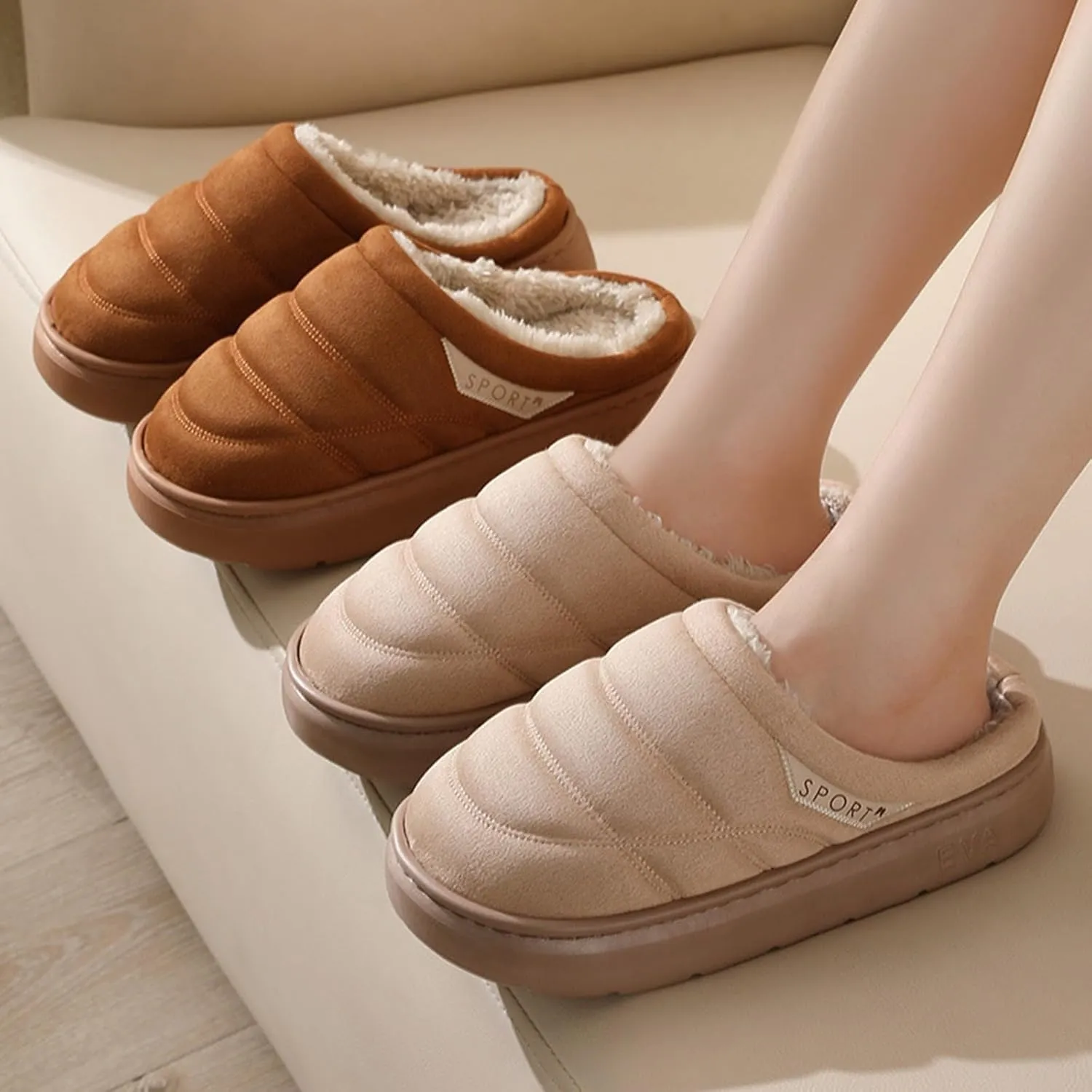 Womens Slippers Fur Fleece Lined Non Slip Slipper Sort Sole Flat Slipper Slip On Bedroom Slippers for Men Indoor