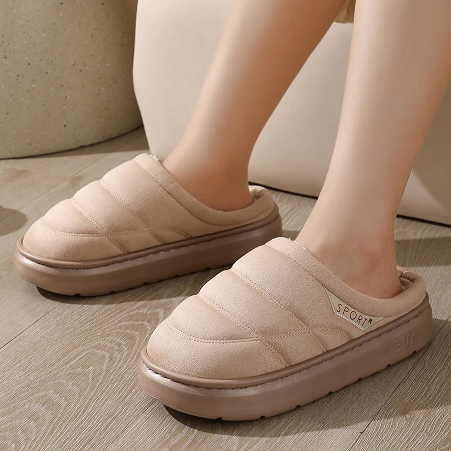 Womens Slippers Fur Fleece Lined Non Slip Slipper Sort Sole Flat Slipper Slip On Bedroom Slippers for Men Indoor