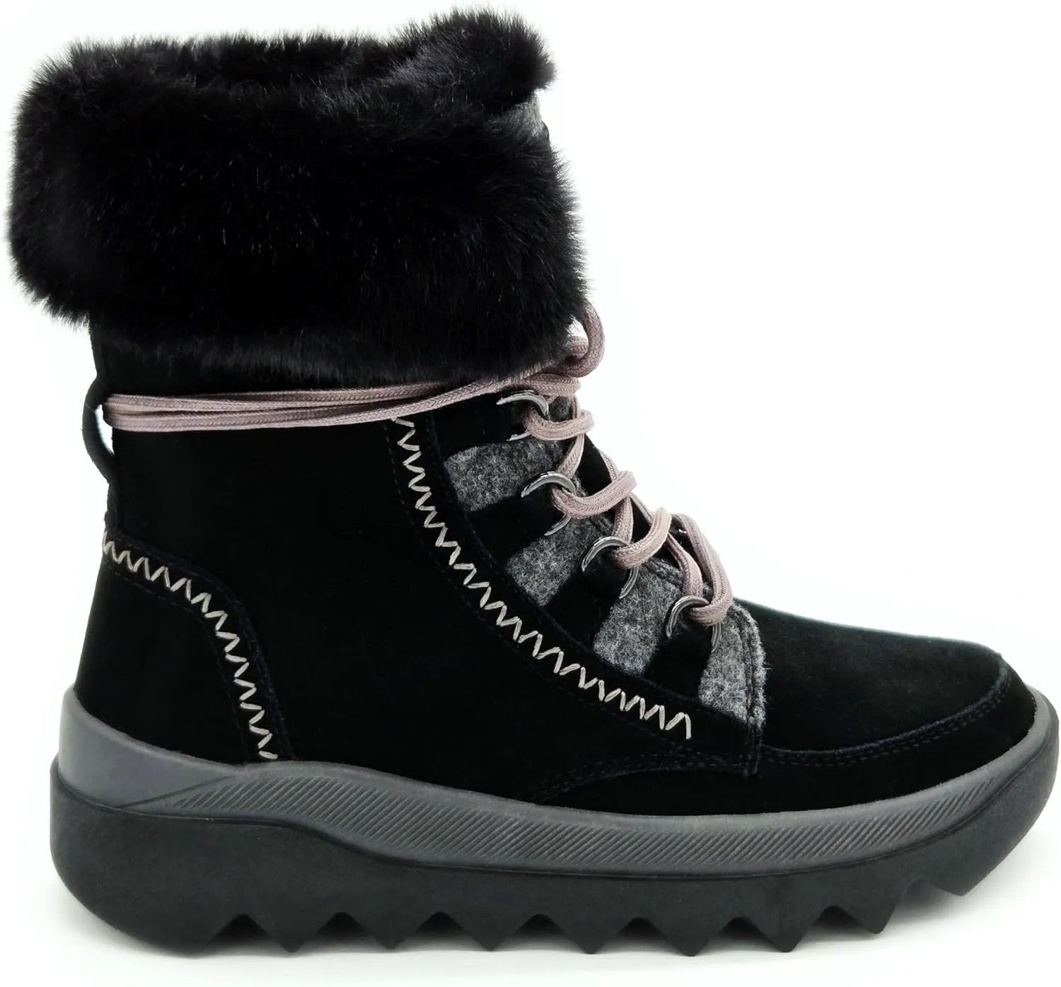 Women's Snow Boots：Premium Insulation，Waterproof Silky Suede Leather，Faux Fur Collar，Polar Fleece Lining，Lightweight，Anti-slip Outsole.