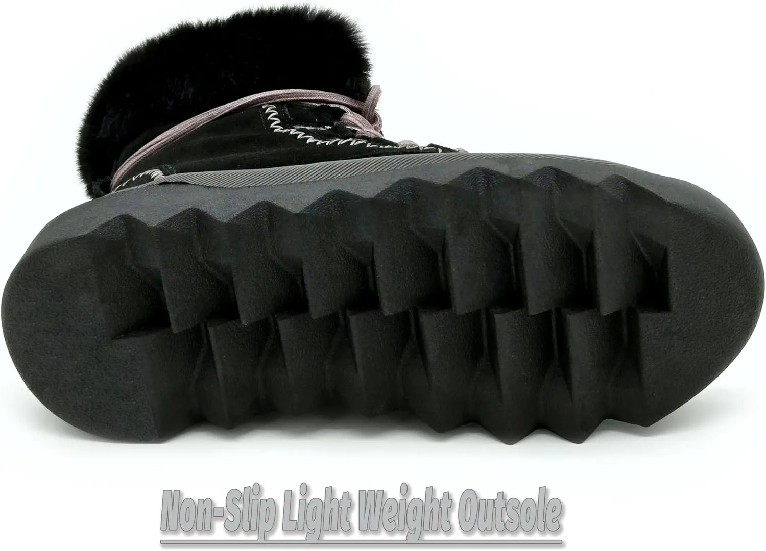 Women's Snow Boots：Premium Insulation，Waterproof Silky Suede Leather，Faux Fur Collar，Polar Fleece Lining，Lightweight，Anti-slip Outsole.