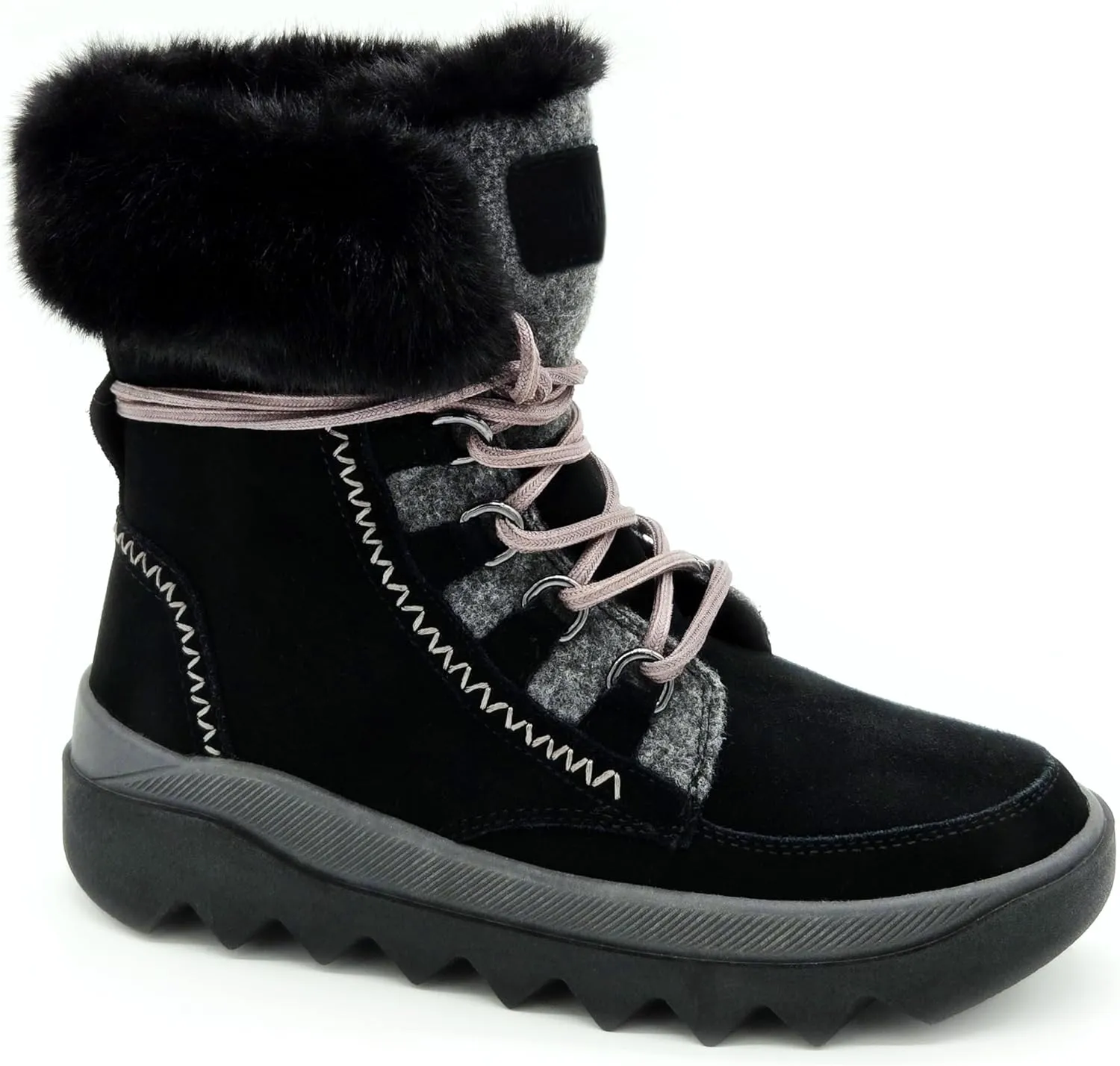 Women's Snow Boots：Premium Insulation，Waterproof Silky Suede Leather，Faux Fur Collar，Polar Fleece Lining，Lightweight，Anti-slip Outsole.