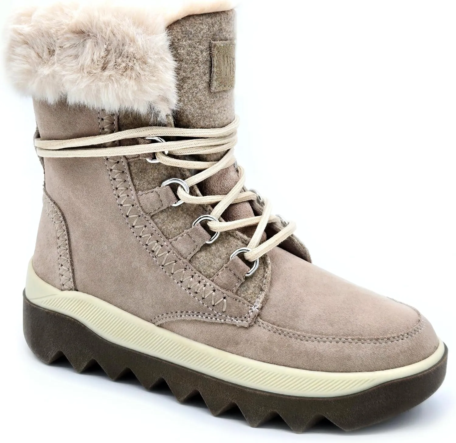 Women's Snow Boots：Premium Insulation，Waterproof Silky Suede Leather，Faux Fur Collar，Polar Fleece Lining，Lightweight，Anti-slip Outsole.