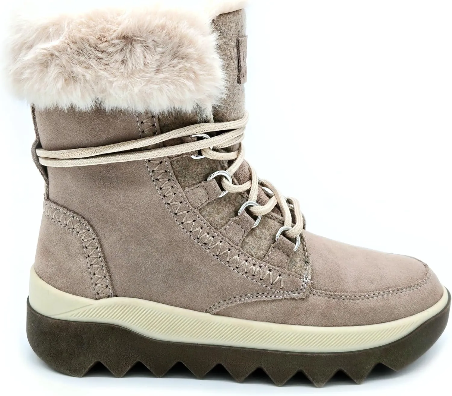 Women's Snow Boots：Premium Insulation，Waterproof Silky Suede Leather，Faux Fur Collar，Polar Fleece Lining，Lightweight，Anti-slip Outsole.