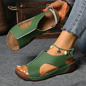 Women's Solid Color Wedge Sandals, Casual and Versatile Open-Toe Simple Thick Sole Shoes, Summer Comfortable Hollowed-Out Barefoot Strap Beach Sandals