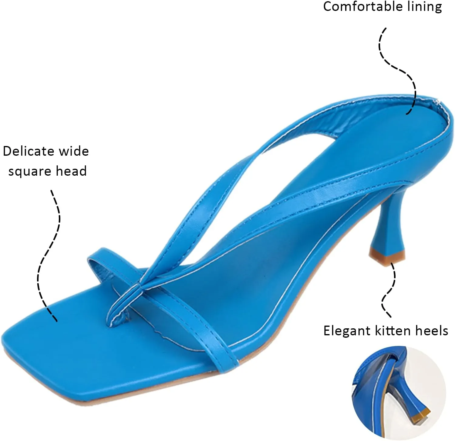 Women's Square Toe Strappy Kitten Heels Sexy Flip Flops Fashion Patent Leather Glossy Stiletto Comfortable Slip On Anti-slip Thong Sandals Summer Beach Party Dress Slippers