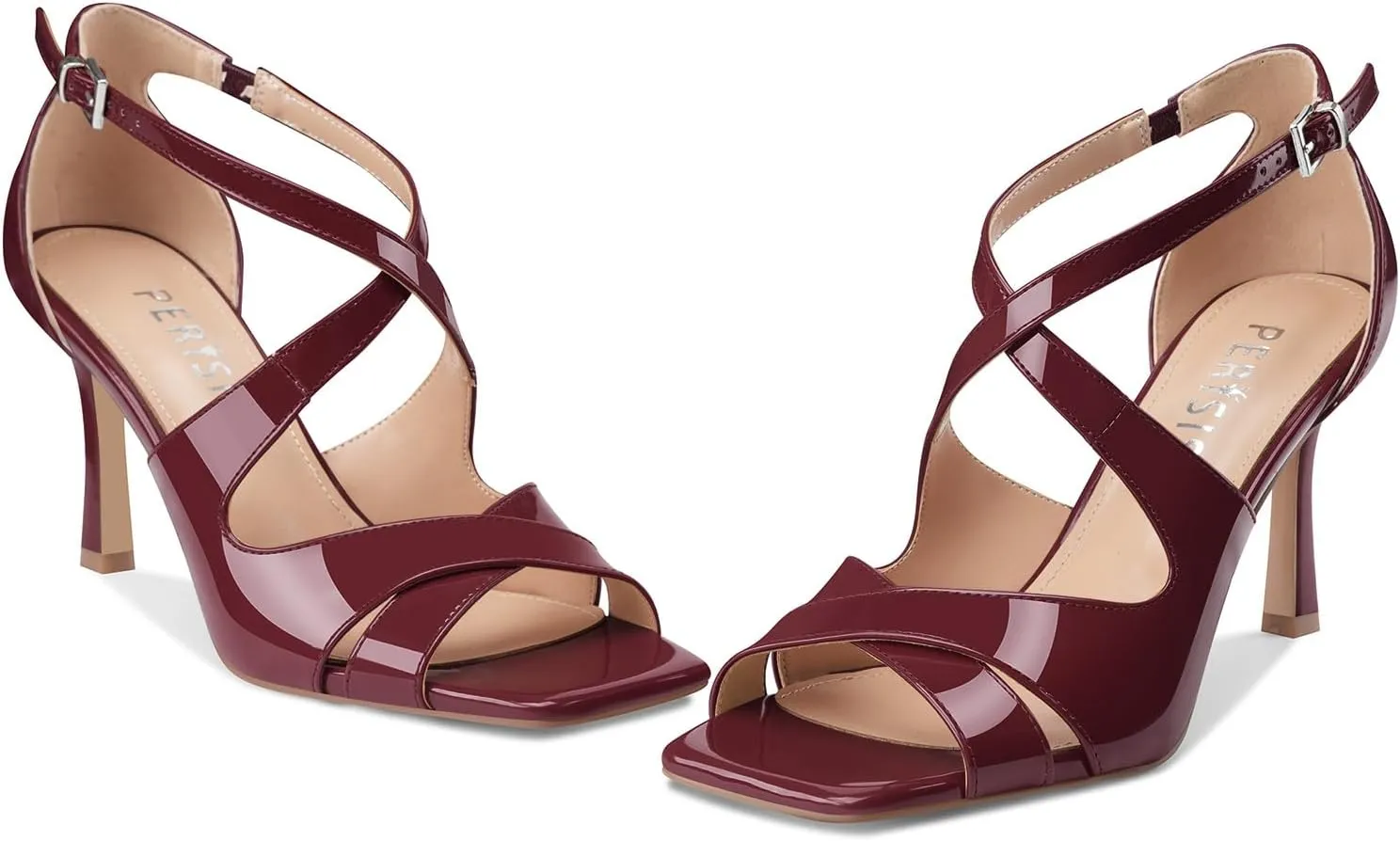 Women's Stiletto High Heels Cross Strap Dressy Sandals Square Open Toe Strappy Stilettos Summer Shoes for Ladies Sexy