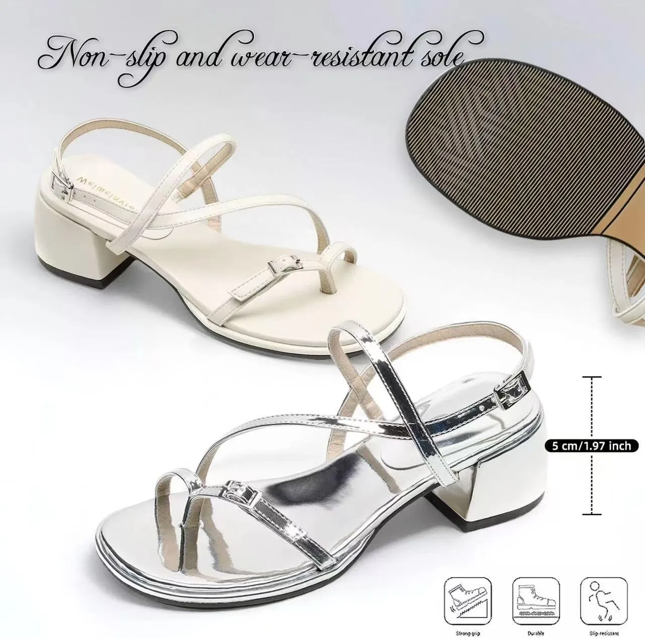 Womens Strappy Clip toe Chunky Low Heel Sandals with Adjustable Buckle Round Toe Slingback Lightweight Non Slip Roman Sandals Summer Sexy Party Dress Shoes for Women