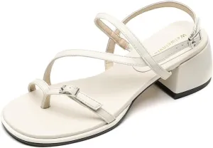 Womens Strappy Clip toe Chunky Low Heel Sandals with Adjustable Buckle Round Toe Slingback Lightweight Non Slip Roman Sandals Summer Sexy Party Dress Shoes for Women
