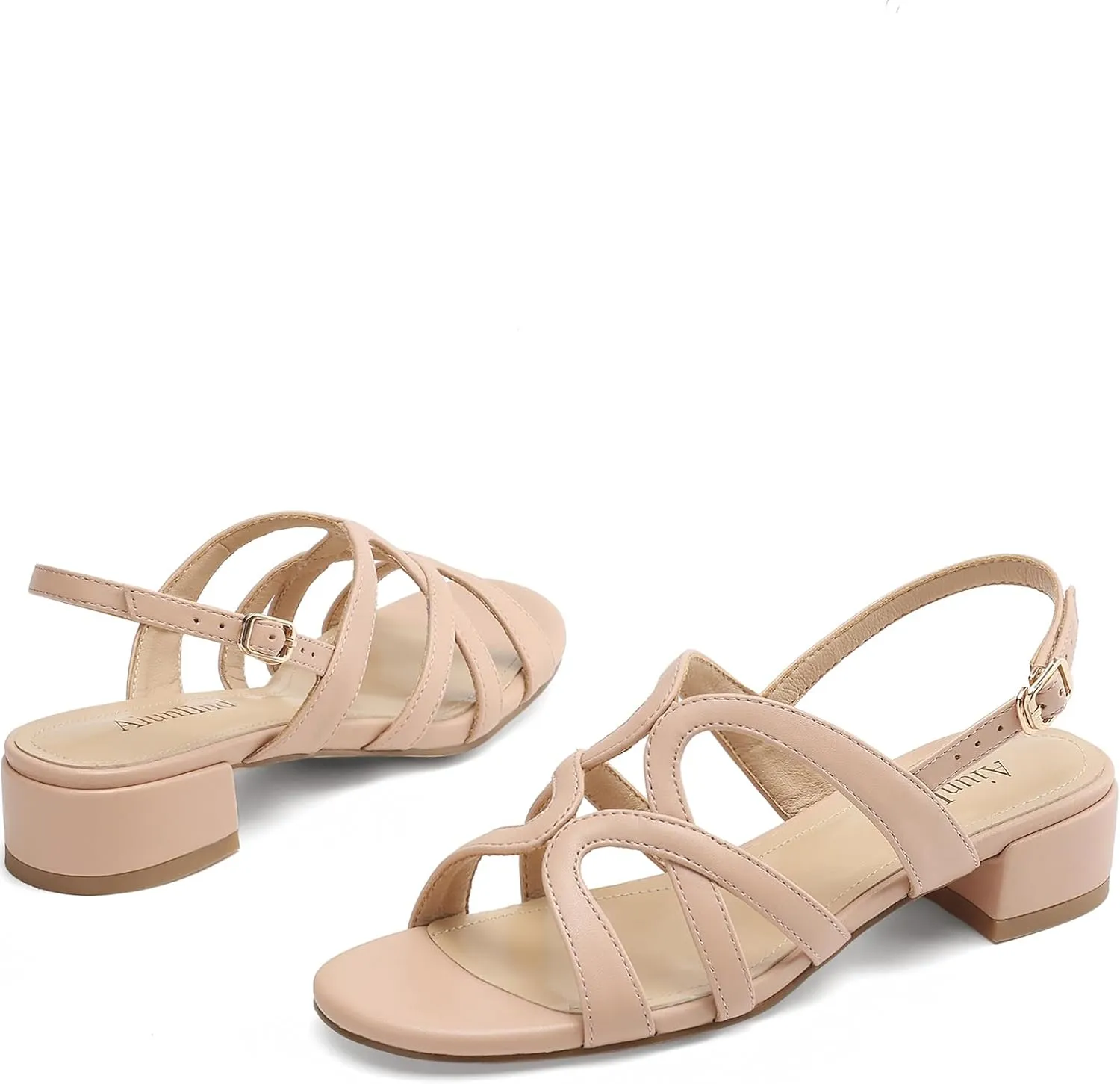 Women's Strappy Sandals Square Open Toe Low Block Heels Ankle Strap Heel for Women Dress Shoes