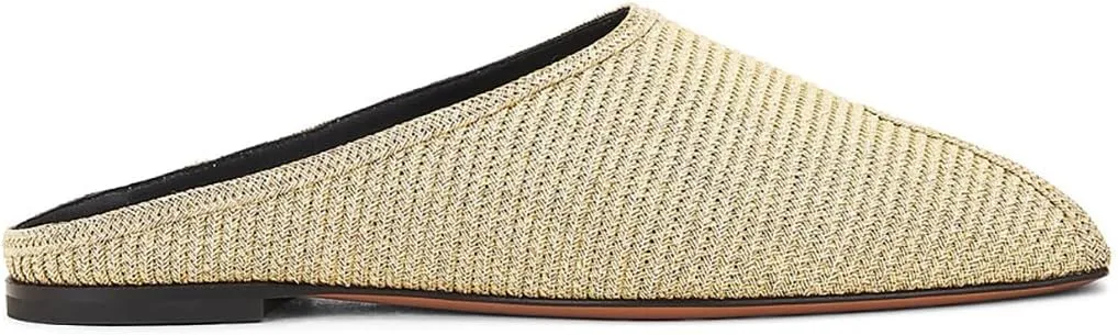 Women's Straw Woven Flat Mules, Peep Toe Slip-On Outdoor Slippers for Summer, Lightweight Breathable Beach Sandals