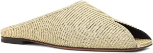 Women's Straw Woven Flat Mules, Peep Toe Slip-On Outdoor Slippers for Summer, Lightweight Breathable Beach Sandals