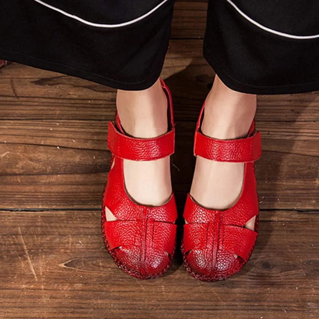 Women's Summer Hollow Handmade Sandals Soft Bottom Flower Flat Shoes Casual Shoe
