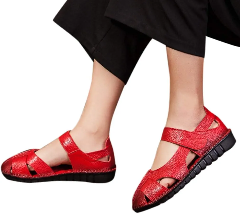 Women's Summer Hollow Handmade Sandals Soft Bottom Flower Flat Shoes Casual Shoe