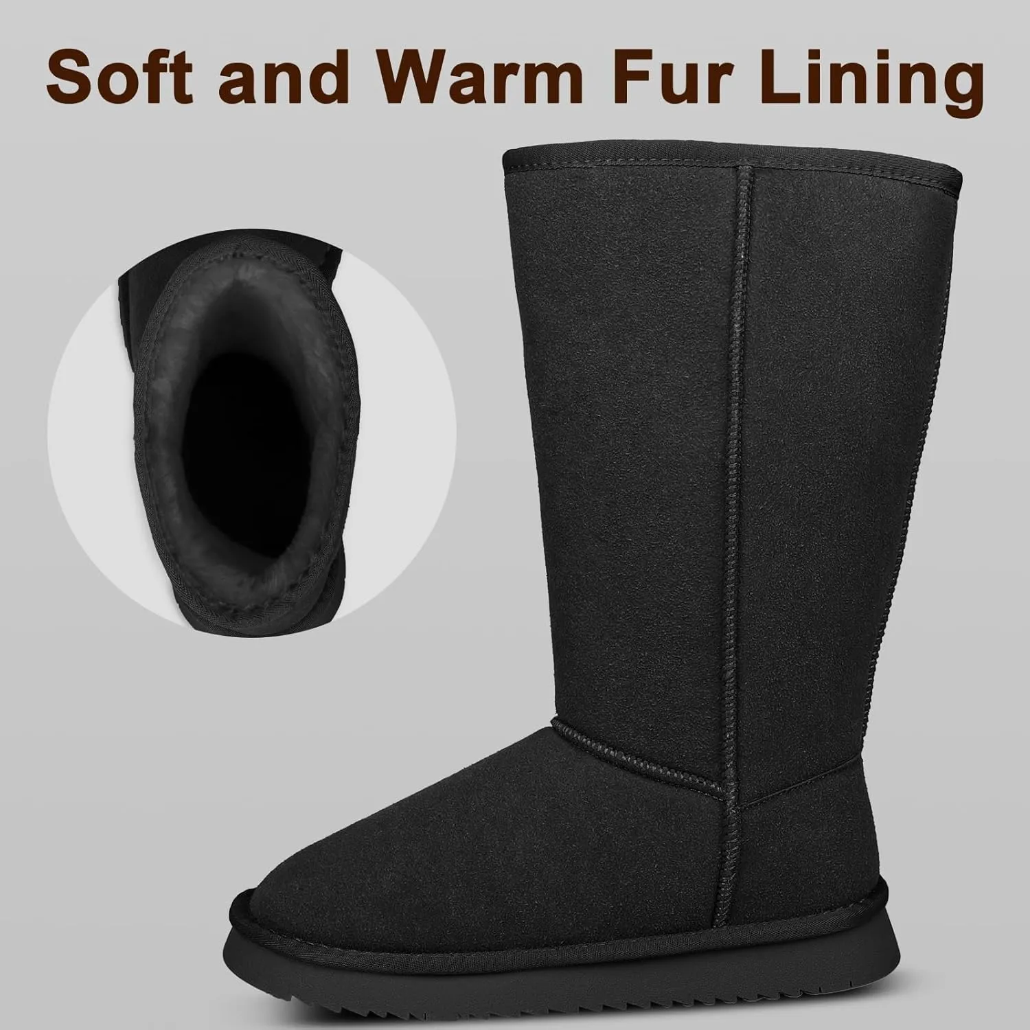 Women's Tall Boots Genuine Suede Winter Tall Boots for Womens Fur Lining Memory Foam Winter Snow Boots Waterproof