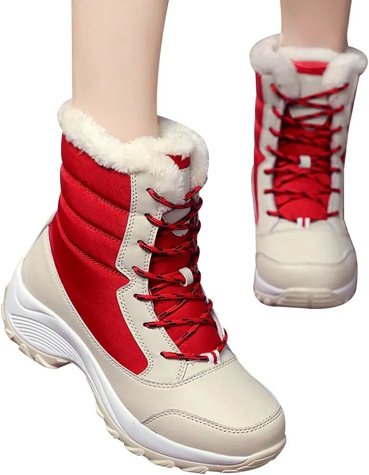 Women's Thermal Mid-Calf Snow Boots Waterproof Platform Lace-Up Winter Outdoor Shoes
