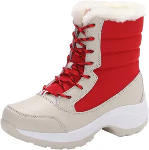 Women's Thermal Mid-Calf Snow Boots Waterproof Platform Lace-Up Winter Outdoor Shoes