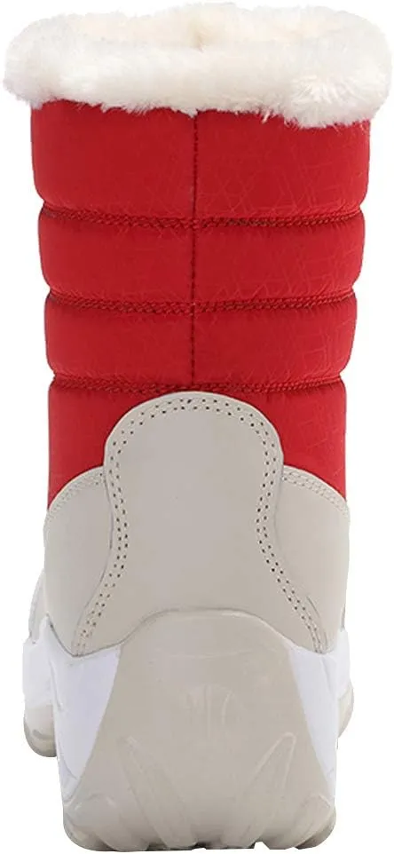 Women's Thermal Mid-Calf Snow Boots Waterproof Platform Lace-Up Winter Outdoor Shoes