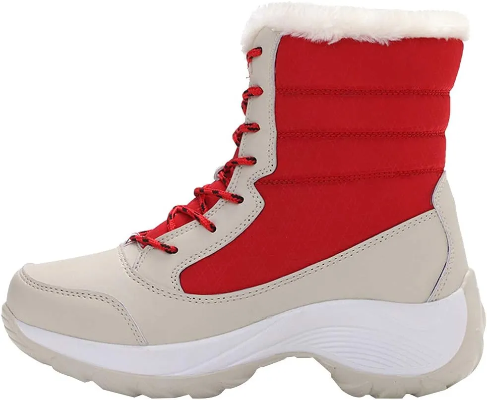 Women's Thermal Mid-Calf Snow Boots Waterproof Platform Lace-Up Winter Outdoor Shoes