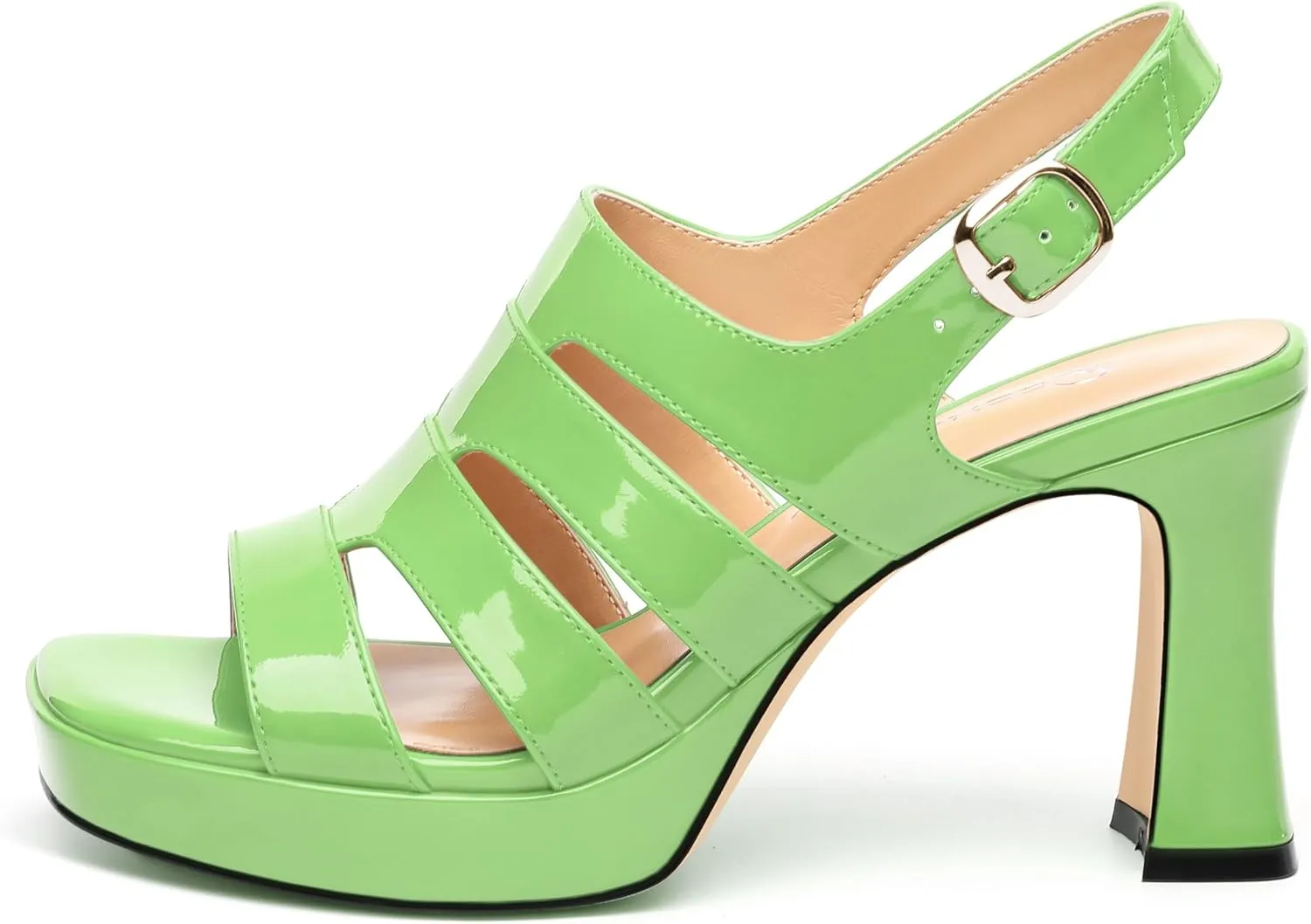 Women's thick soled sandals, square open toe thick heel women's ankle strap sandals, buckle leather insole sandals 3.3 inches, sexy thick heel sandals