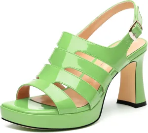 Women's thick soled sandals, square open toe thick heel women's ankle strap sandals, buckle leather insole sandals 3.3 inches, sexy thick heel sandals