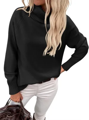 Womens Turtleneck Sweater Long Sleeve Knitted Soft Pullovers Top Rib Hem Oversized Fall Winter Top 2024 Trendy