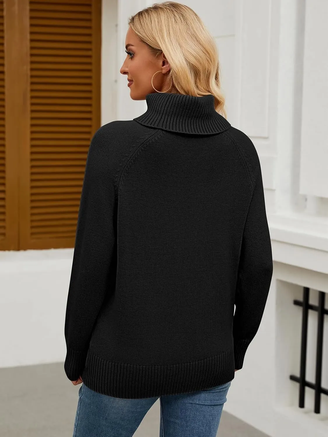 Womens Turtleneck Sweater Long Sleeve Knitted Soft Pullovers Top Rib Hem Oversized Fall Winter Top 2024 Trendy
