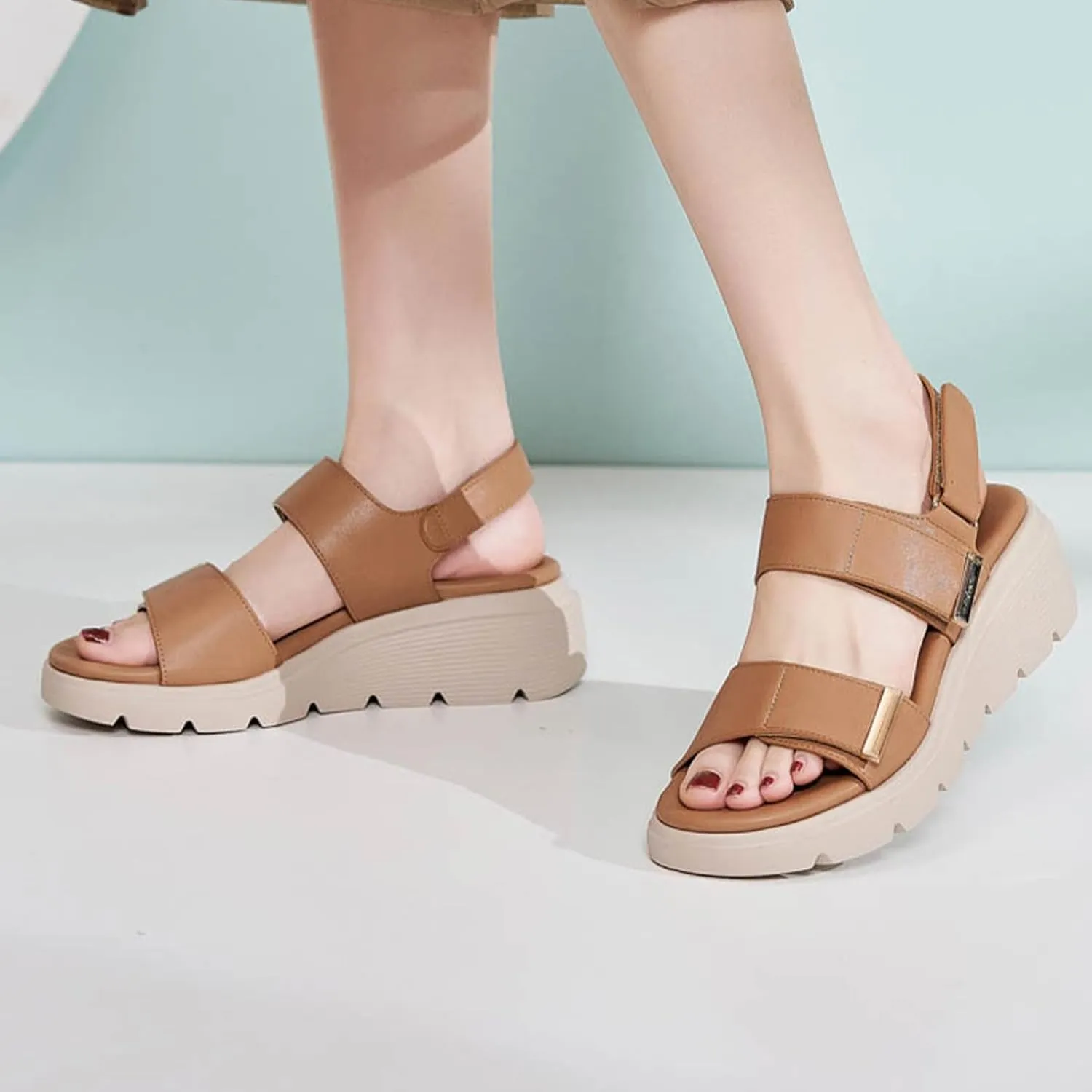 Women's Two Bands Orthopedic Arch Support Platform Sandals With Back Strap Adjustable Hook And Loop Sexy Slingback Lightweight Anti-slip Lug Sole Walking Sandals Summer Beach Casual Dressy Shoes