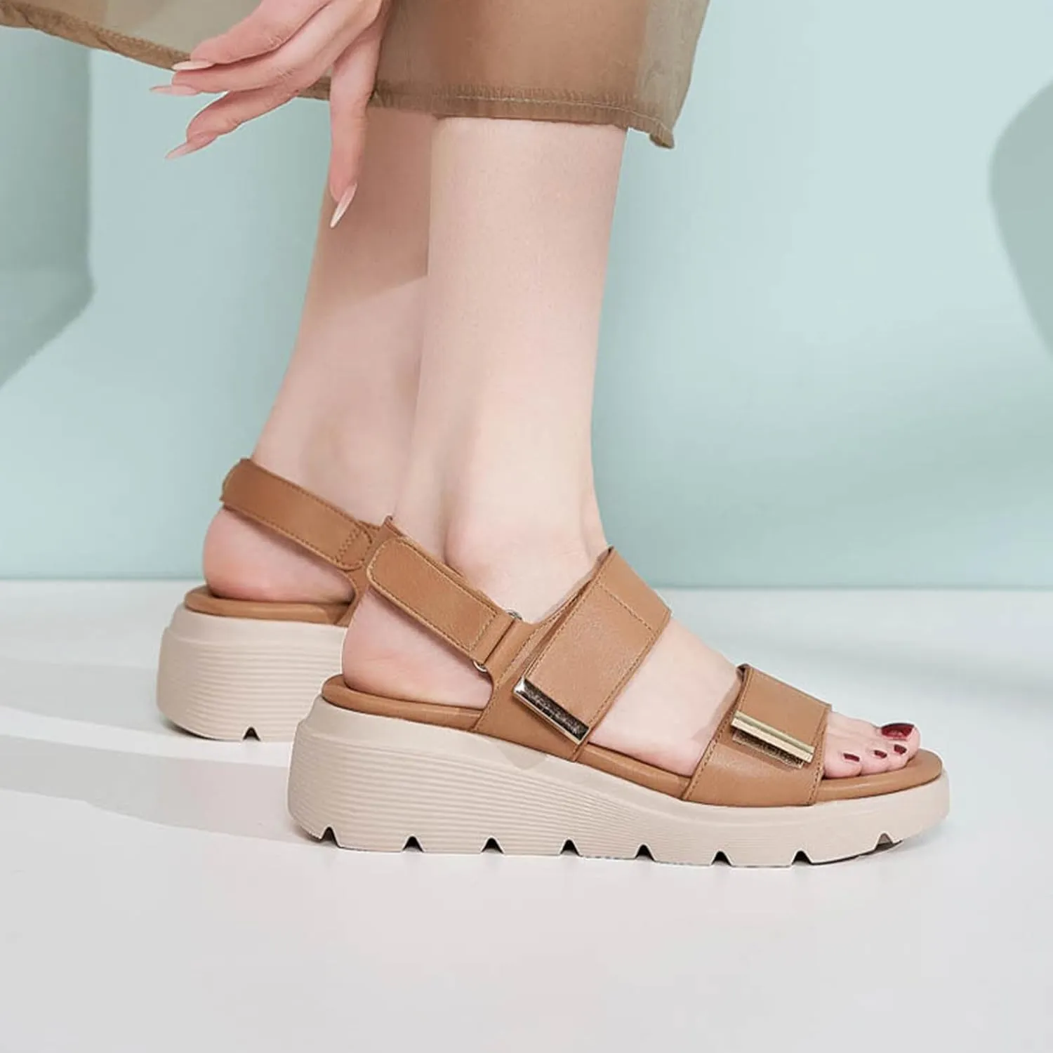 Women's Two Bands Orthopedic Arch Support Platform Sandals With Back Strap Adjustable Hook And Loop Sexy Slingback Lightweight Anti-slip Lug Sole Walking Sandals Summer Beach Casual Dressy Shoes