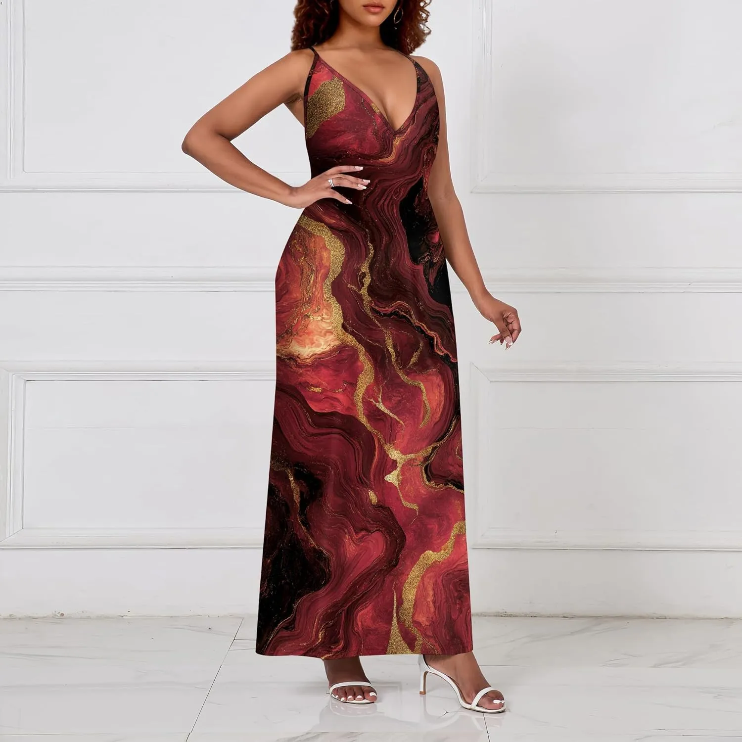 Womens V Neck Casual Outfits Long Flowy Floral Print Maxi Dresses Vacation Beach Cover ups Wedding Guests Sun Dress