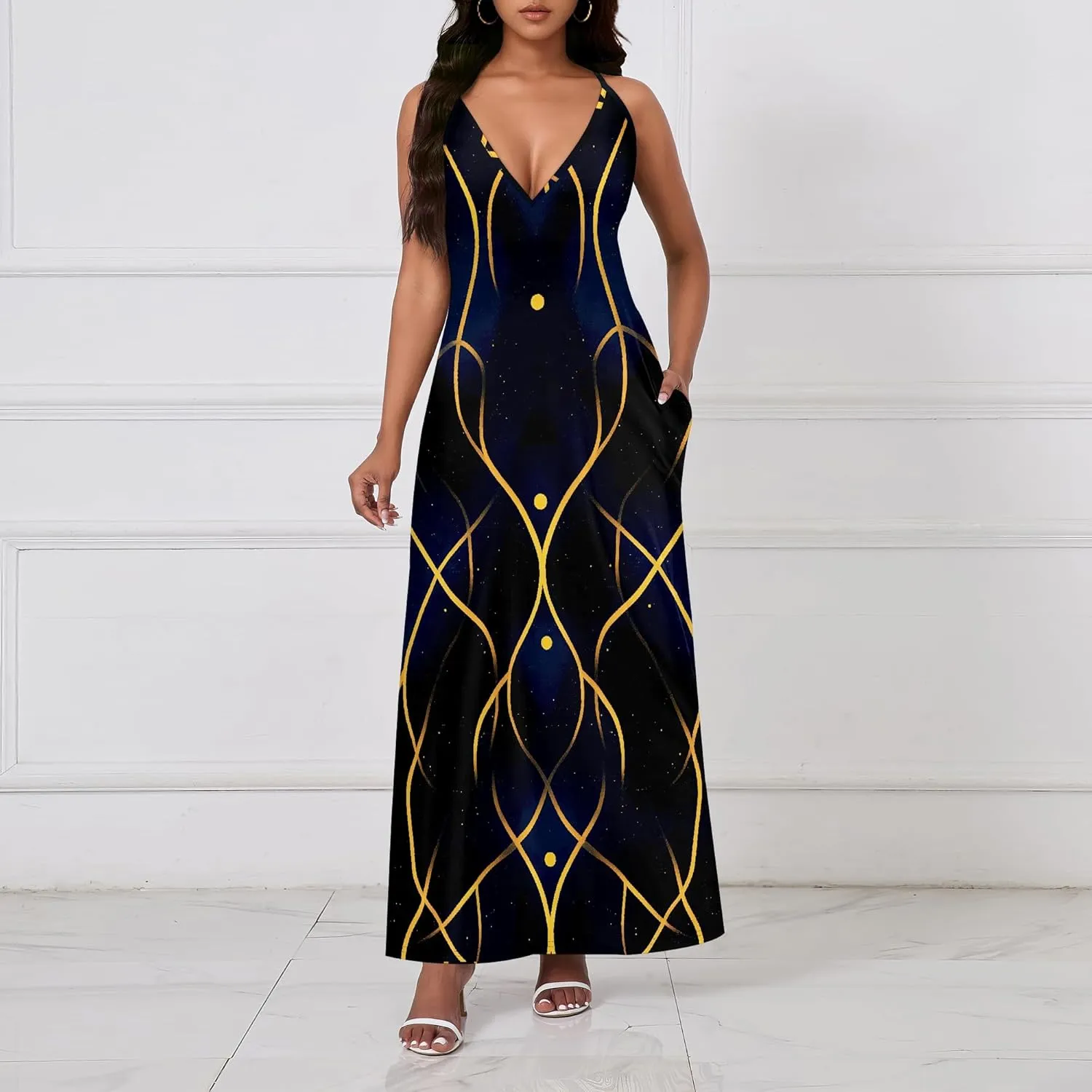 Womens V Neck Casual Outfits Long Flowy Floral Print Maxi Dresses Vacation Beach Cover ups Wedding Guests Sun Dress