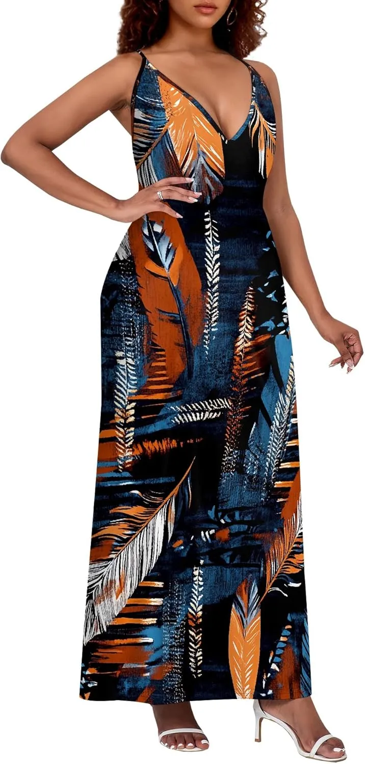 Womens V Neck Casual Outfits Long Flowy Floral Print Maxi Dresses Vacation Beach Cover ups Wedding Guests Sun Dress