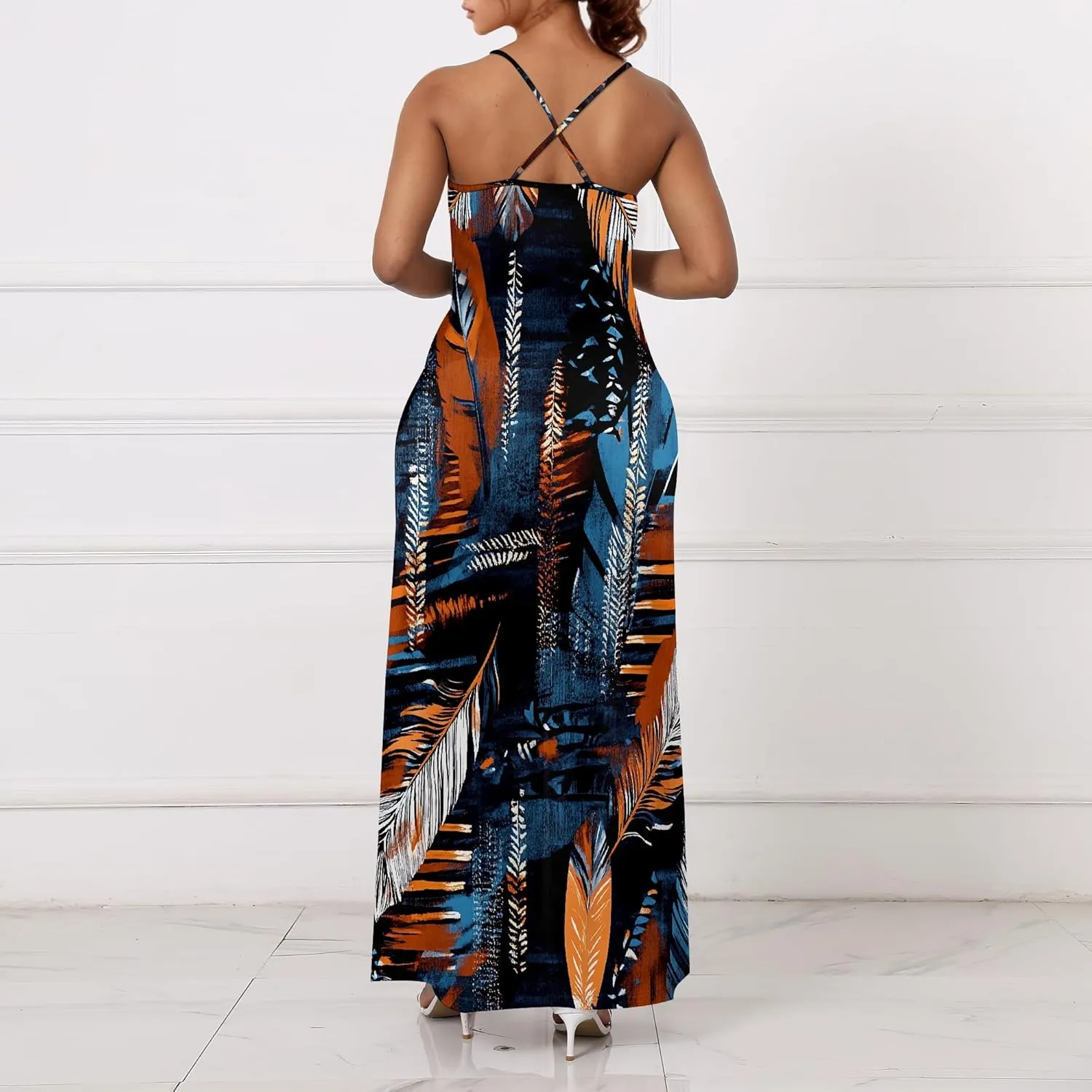 Womens V Neck Casual Outfits Long Flowy Floral Print Maxi Dresses Vacation Beach Cover ups Wedding Guests Sun Dress