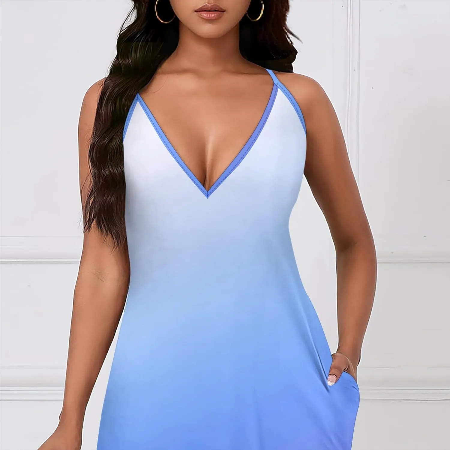 Womens V Neck Casual Outfits Long Flowy Solid Color Maxi Dresses Vacation Beach Cover ups Wedding Guests Sun Dress