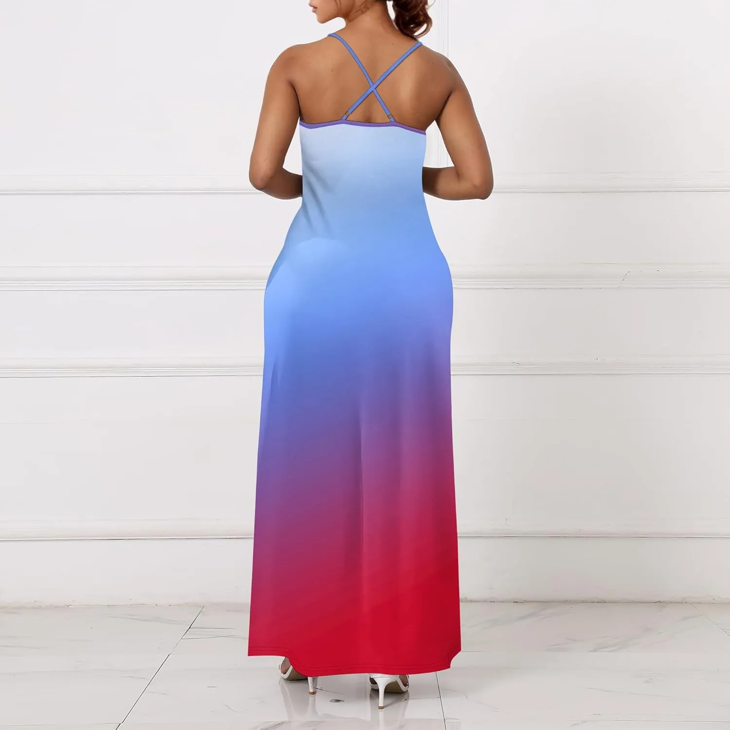 Womens V Neck Casual Outfits Long Flowy Solid Color Maxi Dresses Vacation Beach Cover ups Wedding Guests Sun Dress