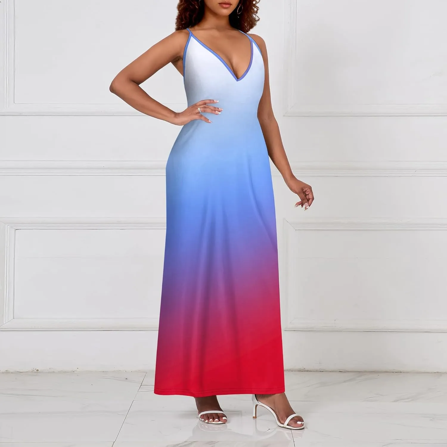 Womens V Neck Casual Outfits Long Flowy Solid Color Maxi Dresses Vacation Beach Cover ups Wedding Guests Sun Dress