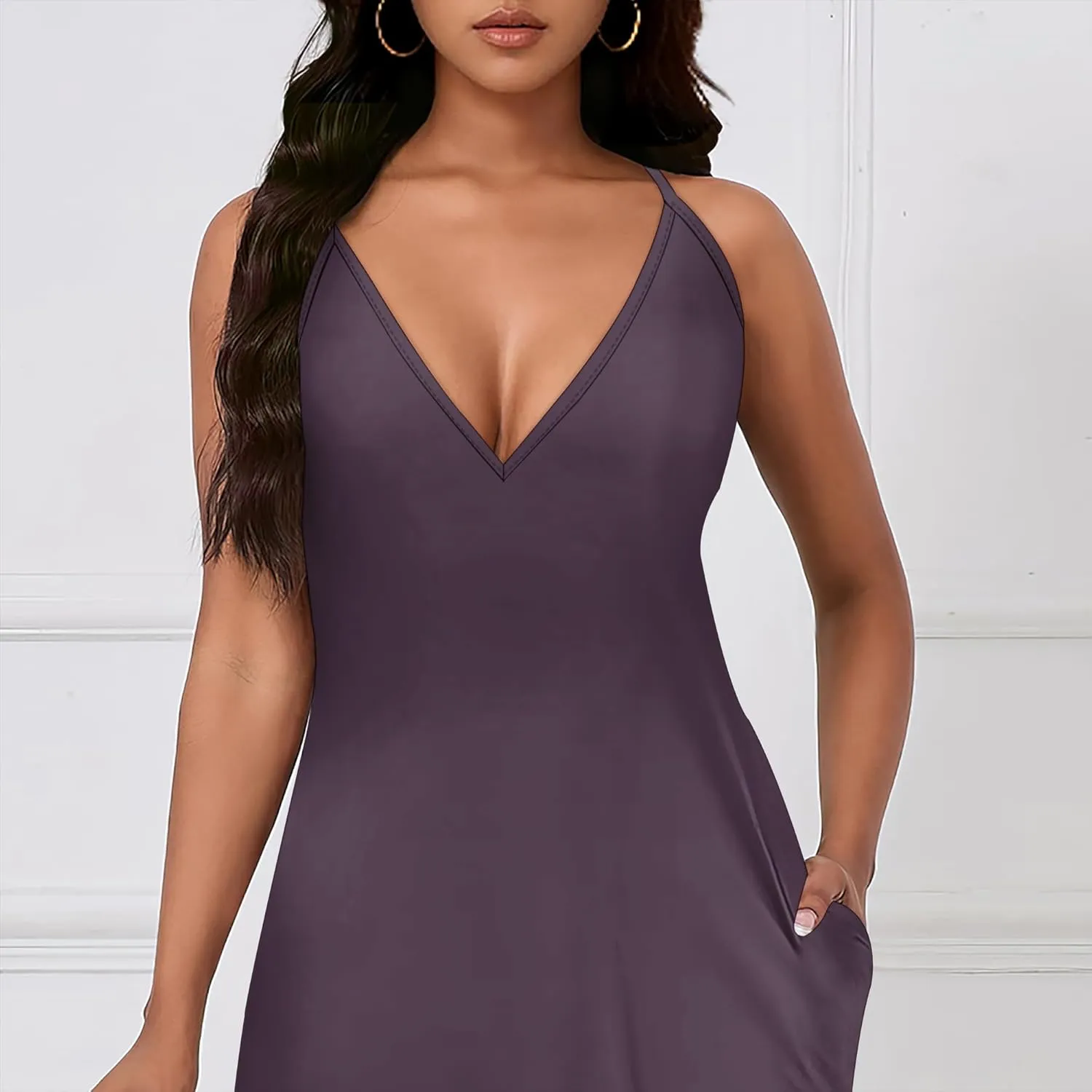 Womens V Neck Casual Outfits Long Flowy Solid Color Maxi Dresses Vacation Beach Cover ups Wedding Guests Sun Dress