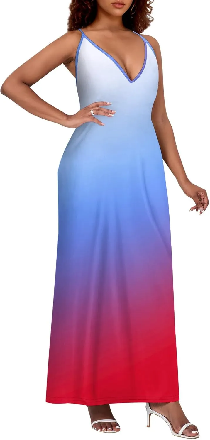 Womens V Neck Casual Outfits Long Flowy Solid Color Maxi Dresses Vacation Beach Cover ups Wedding Guests Sun Dress