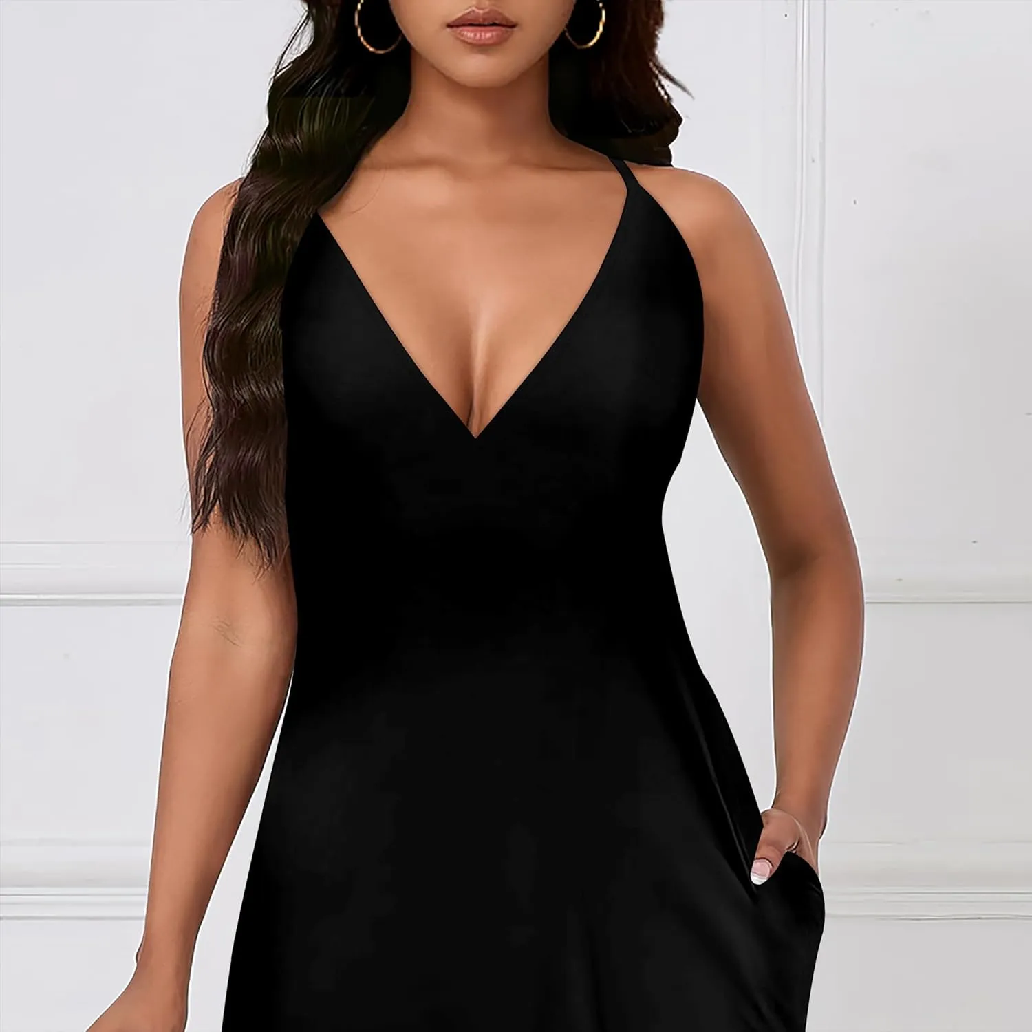 Womens V Neck Casual Outfits Long Flowy Solid Color Maxi Dresses Vacation Beach Cover ups Wedding Guests Sun Dress