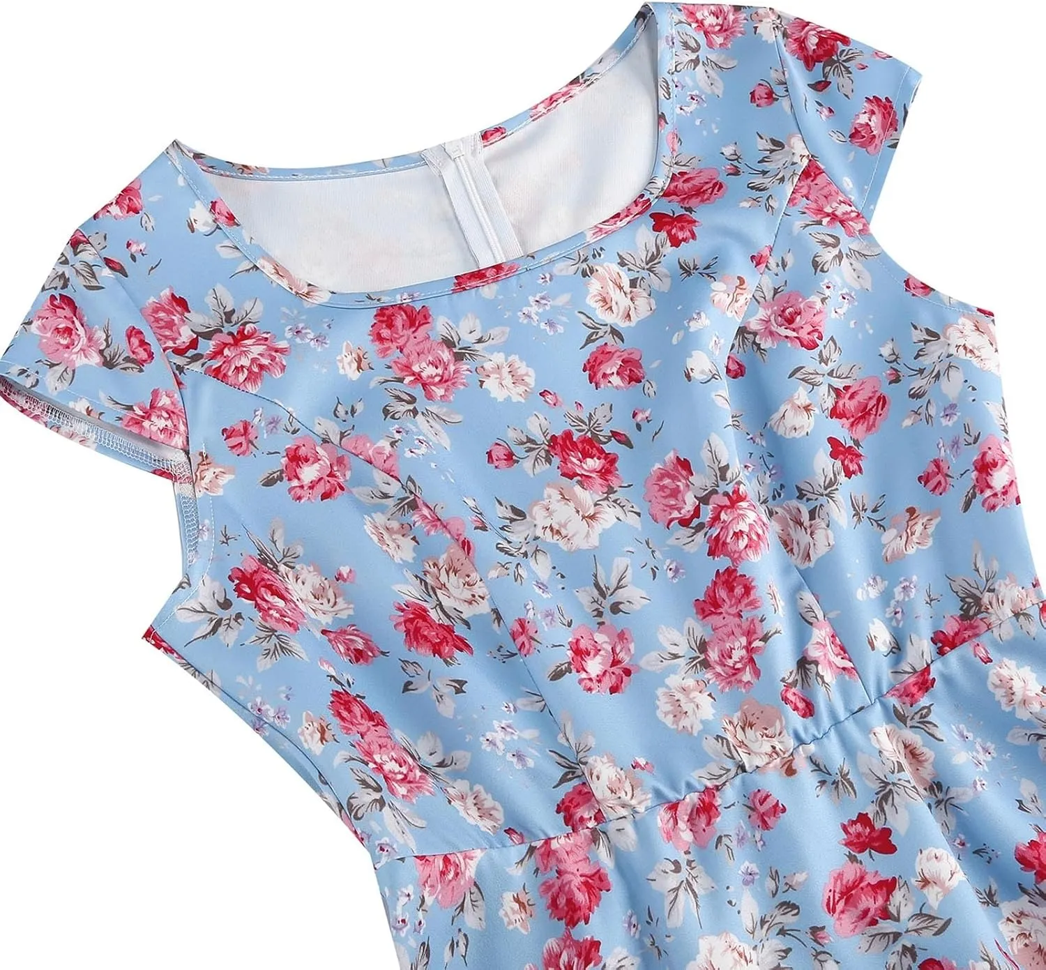 Womens Vintage 1950s Party Dresses Casual Pleated A-Line Floral Print Cocktail Dress Short Sleeve Elegant Dresses