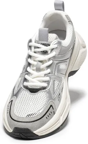 Women's Walking Shoes, Chunky Sneakers for Women Fashion Platform Comfortable Leather Mesh Running Shoes Casual Lace Up Sport Tennis Shoes