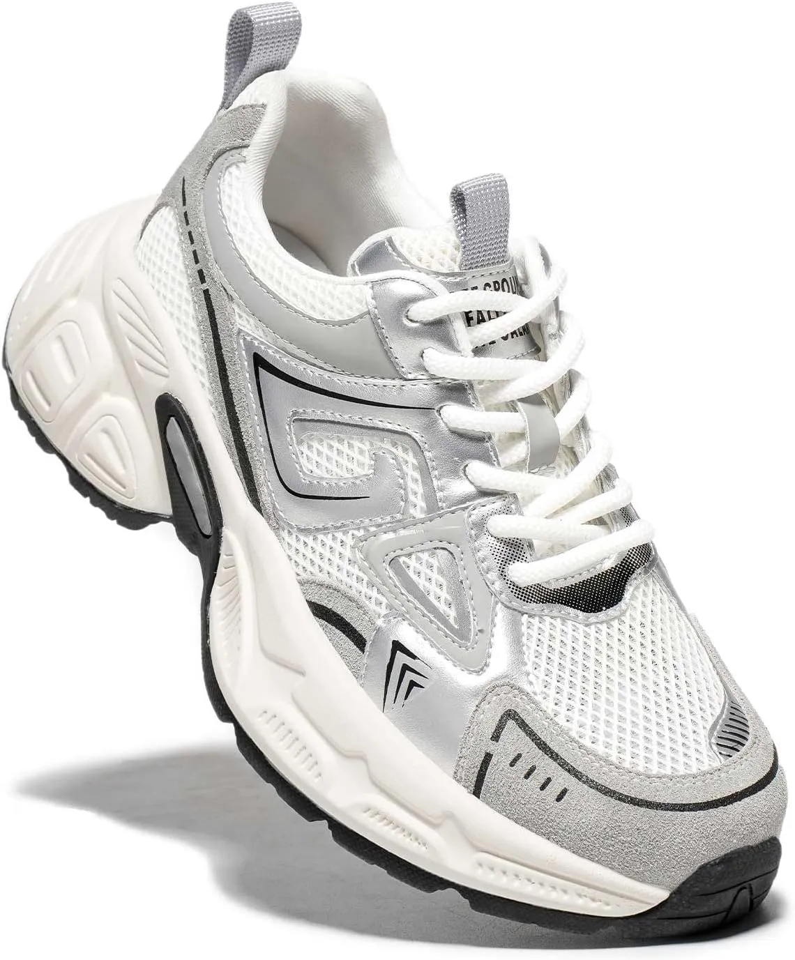 Women's Walking Shoes, Chunky Sneakers for Women Fashion Platform Comfortable Leather Mesh Running Shoes Casual Lace Up Sport Tennis Shoes