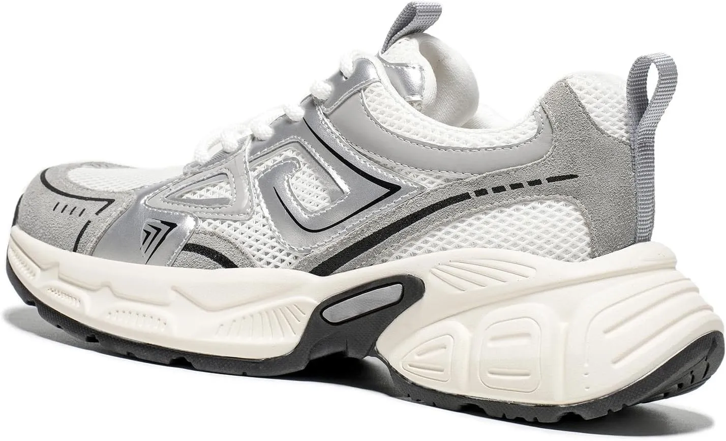 Women's Walking Shoes, Chunky Sneakers for Women Fashion Platform Comfortable Leather Mesh Running Shoes Casual Lace Up Sport Tennis Shoes