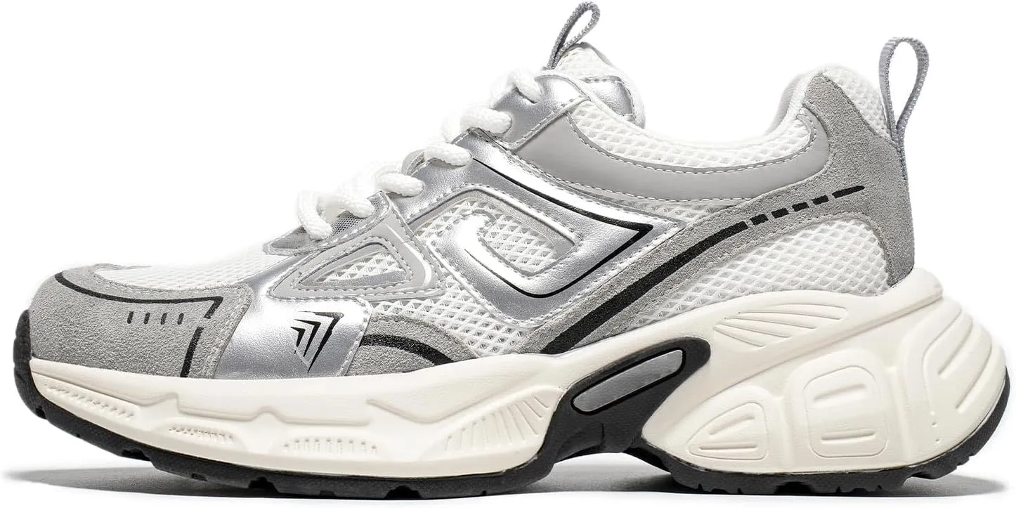 Women's Walking Shoes, Chunky Sneakers for Women Fashion Platform Comfortable Leather Mesh Running Shoes Casual Lace Up Sport Tennis Shoes