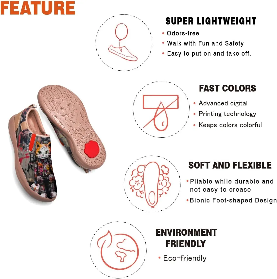 Women's Walking Shoes Travel Loafers - Casual Slip Ons Leather Painted Comfortable Lightweight Sneakers