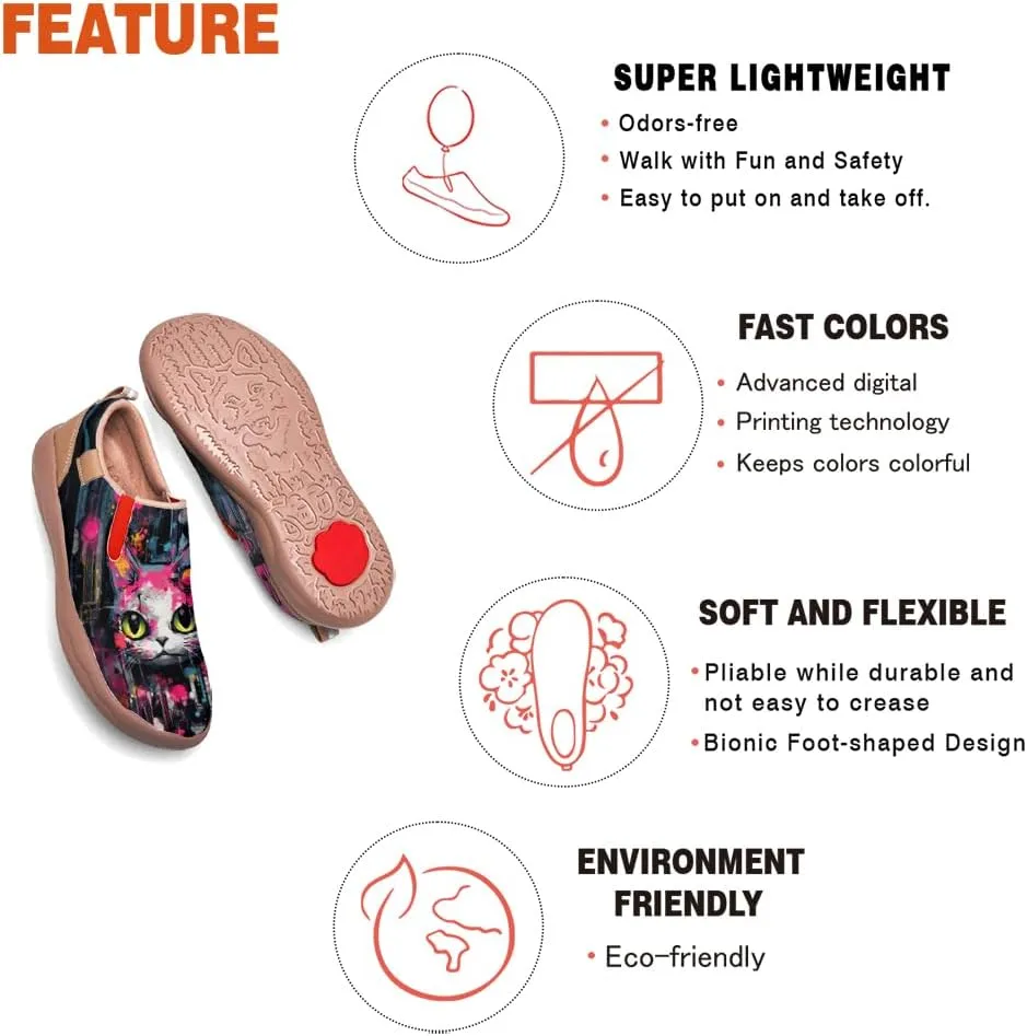 Women's Walking Shoes Travel Loafers - Casual Slip Ons Leather Painted Comfortable Lightweight Sneakers
