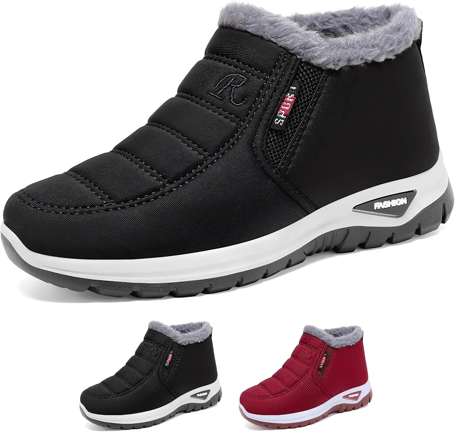 Women's Warm Sheepskin-Lined Boots Ladies Winter Ankle Slip on Short Snow Fur Lined Boots Comfortable Waterproof Orthopedic Walking Fur Fuzzy Thermal Soft Booties Wide Warm Arch Support Shoes