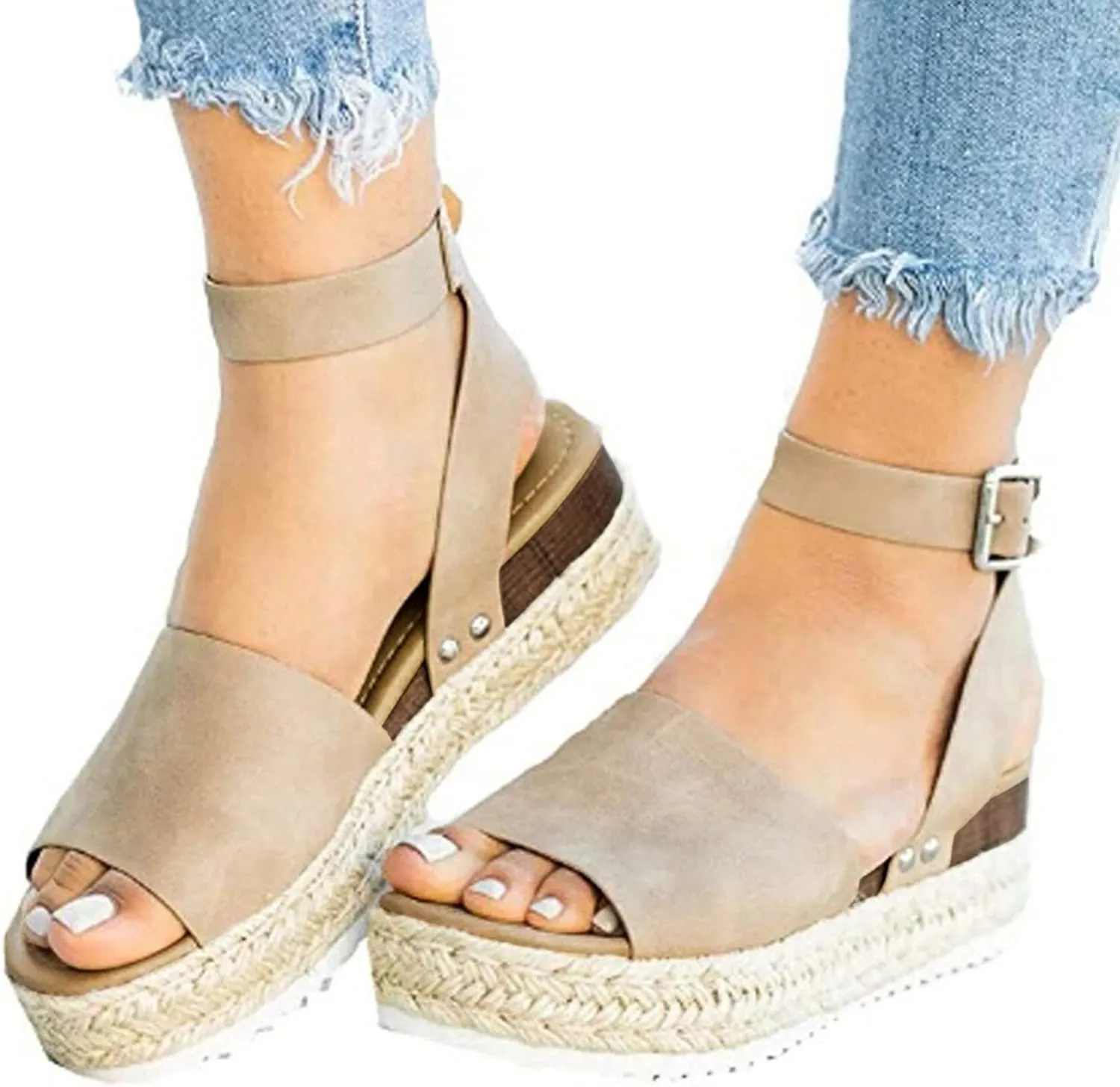 Womens Wedge Platform Espadrille Ankle Strap Clip Toe Summer Casual Sandals Boho Beach Shoes Flip Flops